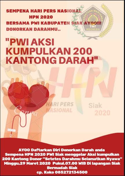 Sempena HPN 2020, PWI Siak Gelar Aksi Kumpulkan 200 Kantong Darah