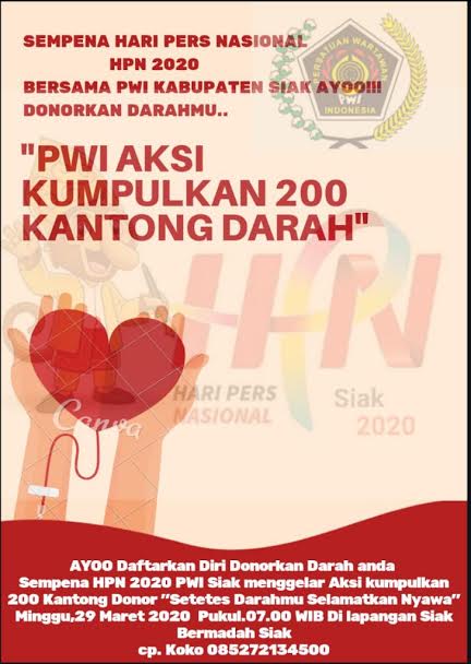 Sempena HPN 2020, PWI Siak Gelar Aksi Kumpulkan 200 Kantong Darah