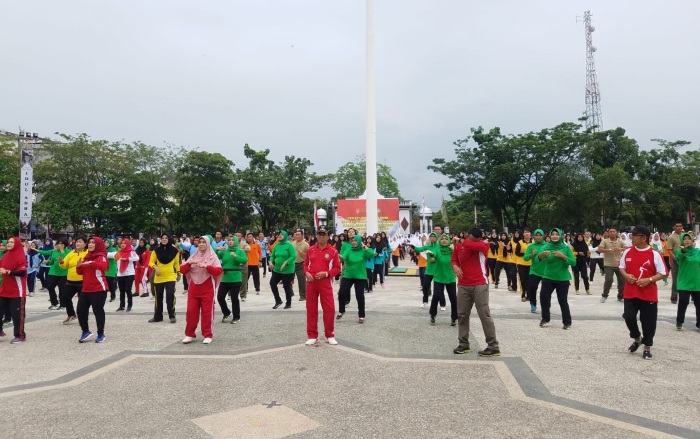 Pencanangan Hari Olahraga Nasional 2018, Bupati Inhil Ikuti Senam Bersama