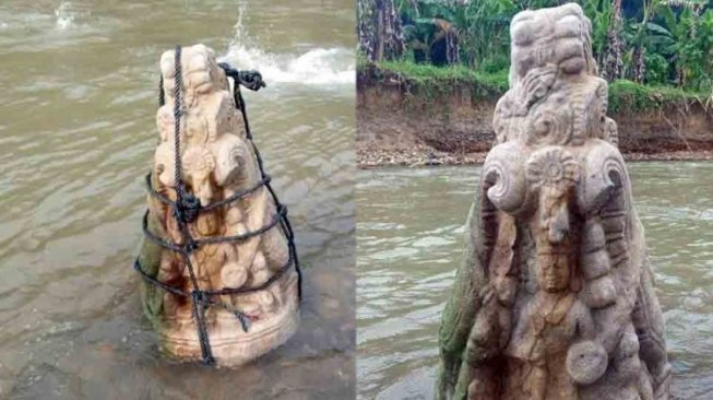 Heboh Penemuan Artefak Berbentuk Makara di Sungai Batang Sibanail Pasaman