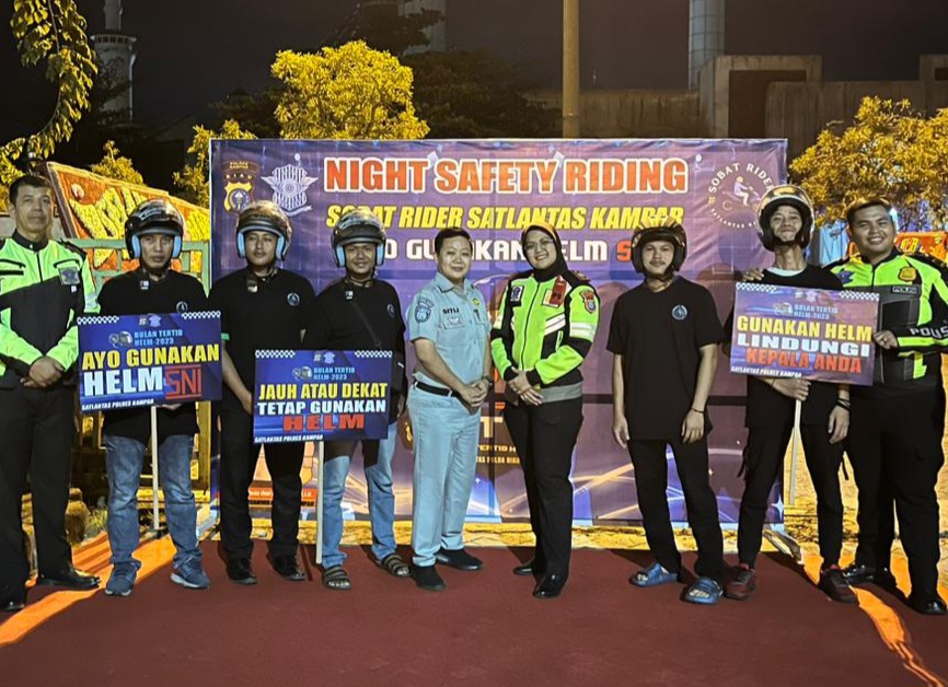 Night Safety Riding Sobat Rider, Satlantas Polres Kampar Sosialisasikan Bulan Tertib Helm
