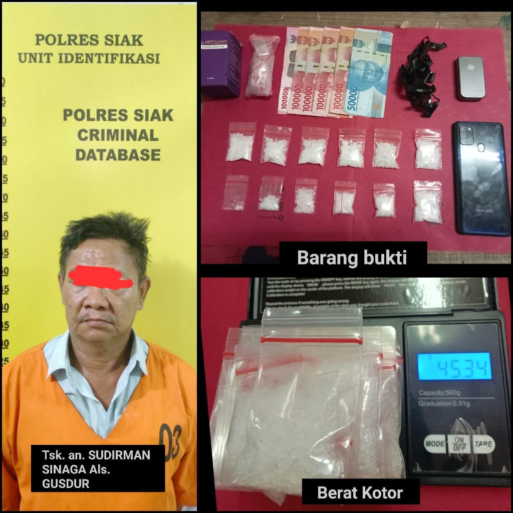 Polres Siak Bekuk Satu Orang Pria, Sita 45,34 Gram Sabu