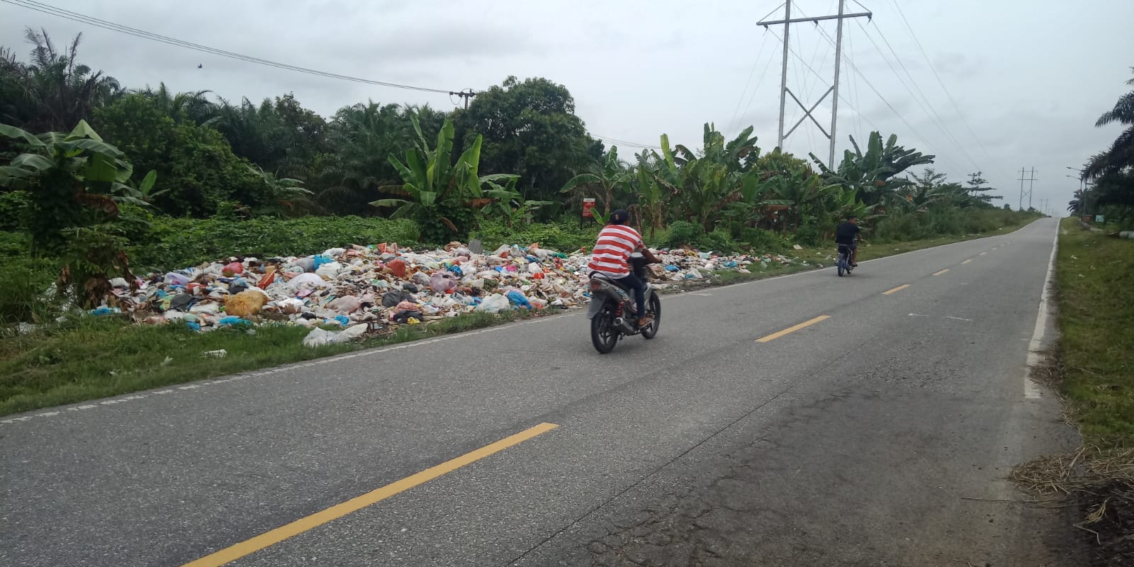Jorok! Sampah di Pinggir Jalan lintas Perawang-Siak Timbulkan Bau Busuk