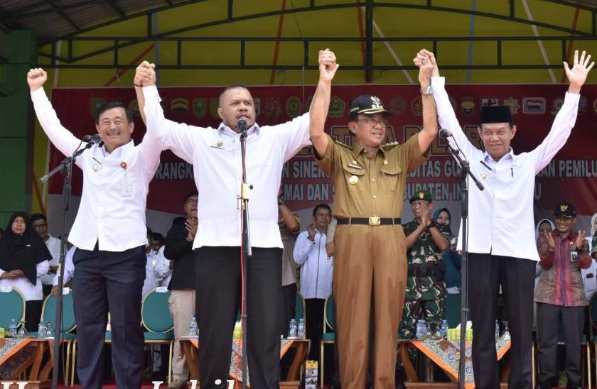 Hadapi Pileg dan Pilpres, Bupati Inhil Ikuti Apel 3 Pilar Gabungan di Rengat