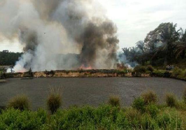Kolam Limbah PKS PT MAN di Tambusai Utara Terbakar