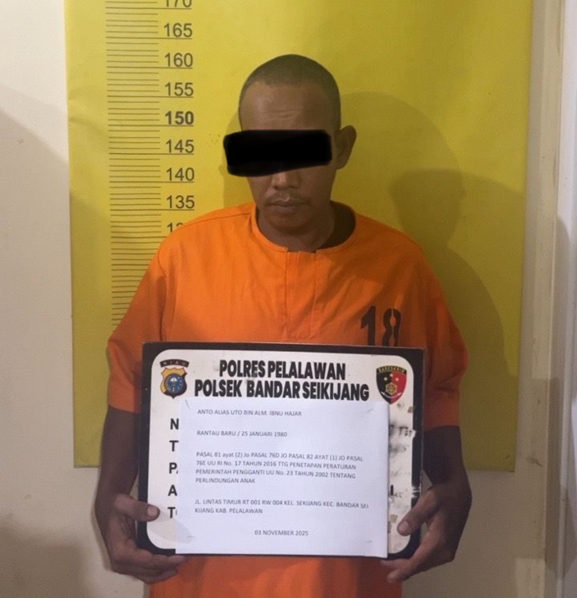 Diduga Cabuli Keponakan 14 Kali, Paman di Sei Kijang Diringkus Polisi