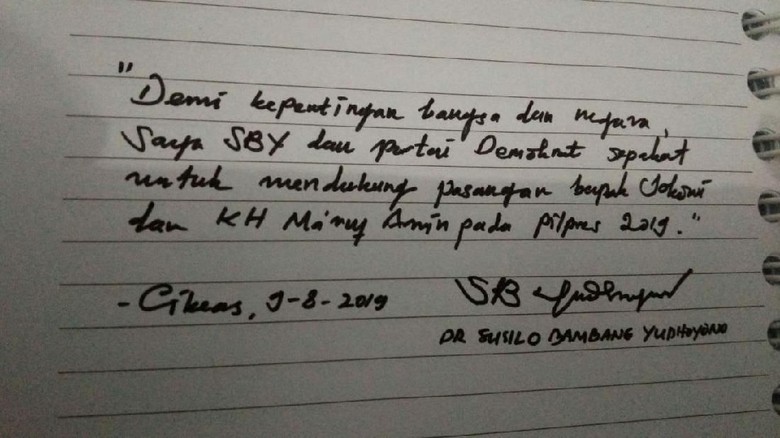 PD: Tulisan Tangan SBY Dukung Jokowi-Ma'ruf Hoax