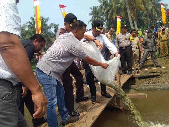 PT SRM Tabur 10 Ribu Ekor Benih Ikan ke Sungai Rokan