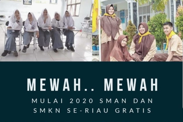 SMA/SMK Negeri di Riau Digratiskan, Honor Guru Komite Dibayar Lewat BOS dan BOSDA
