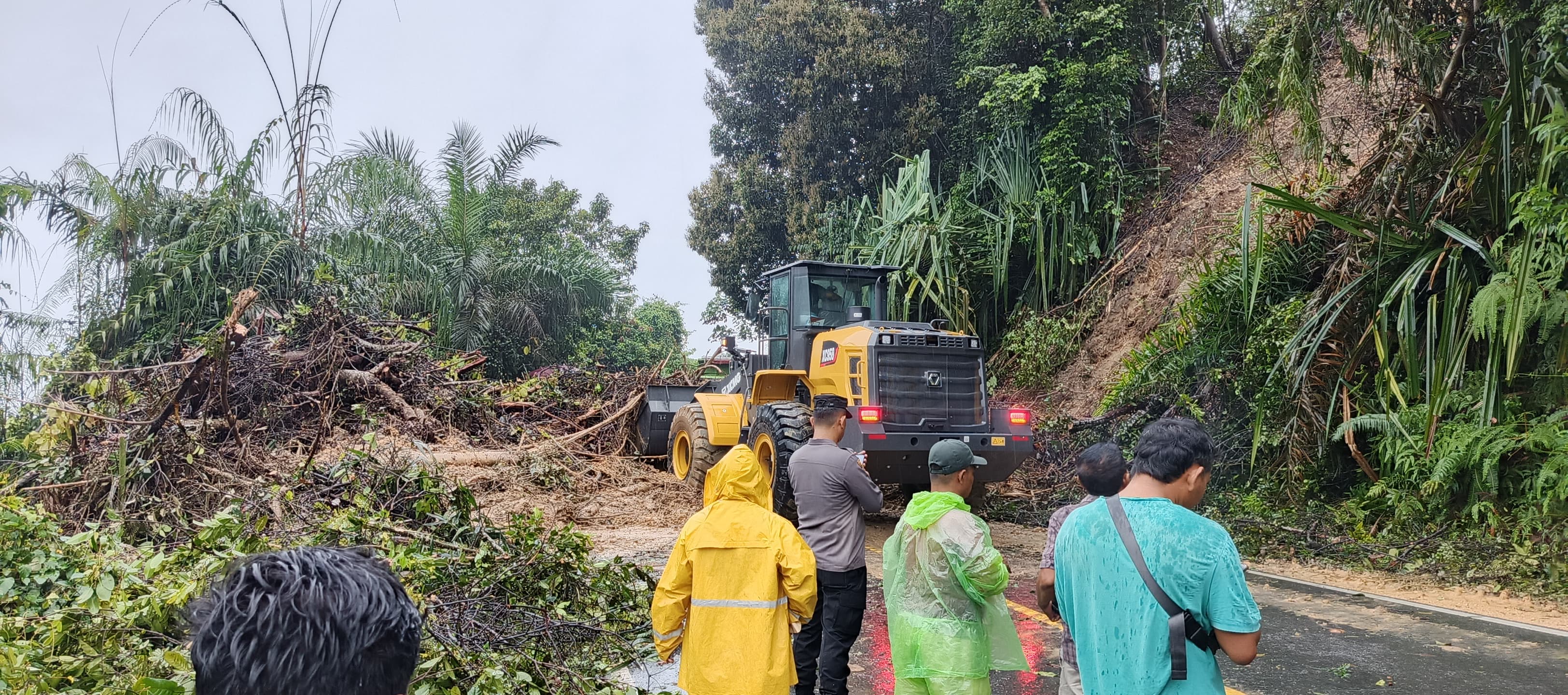 Longsor Tutup Ruas Jalan di Desa Kebun Lado, Kini Lintas Teluk Kuantan-Pekanbaru Bisa Dilalui