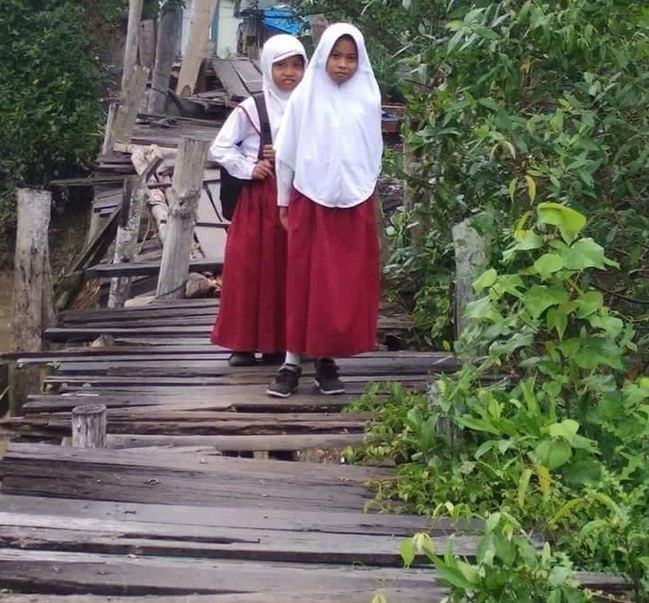 Viral Jembatan Lapuk, Ini Penjelasan Kepala Desa Teluk Kiambang Inhil