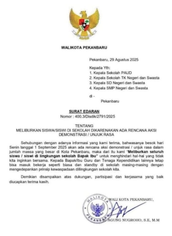 Hoax Kabar Pemko Pekanbaru Liburkan Sekolah