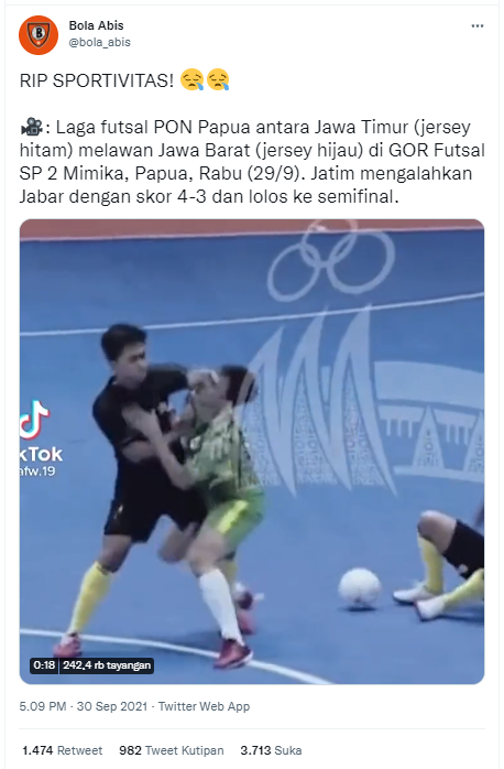 Viral Adu Fisik dalam Tanding Futsal Jatim-Jabar di PON Papua, Netizen: RIP Sportivitas!