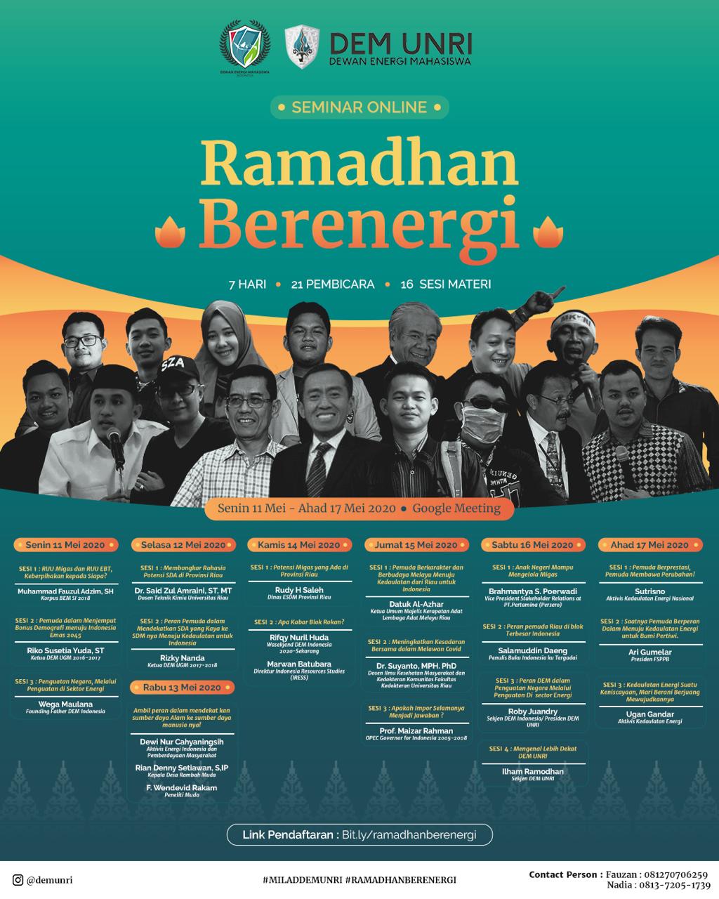 DEM Unri Gelar Seminar Online Ramadhan Berenergi dan Aksi Sosial