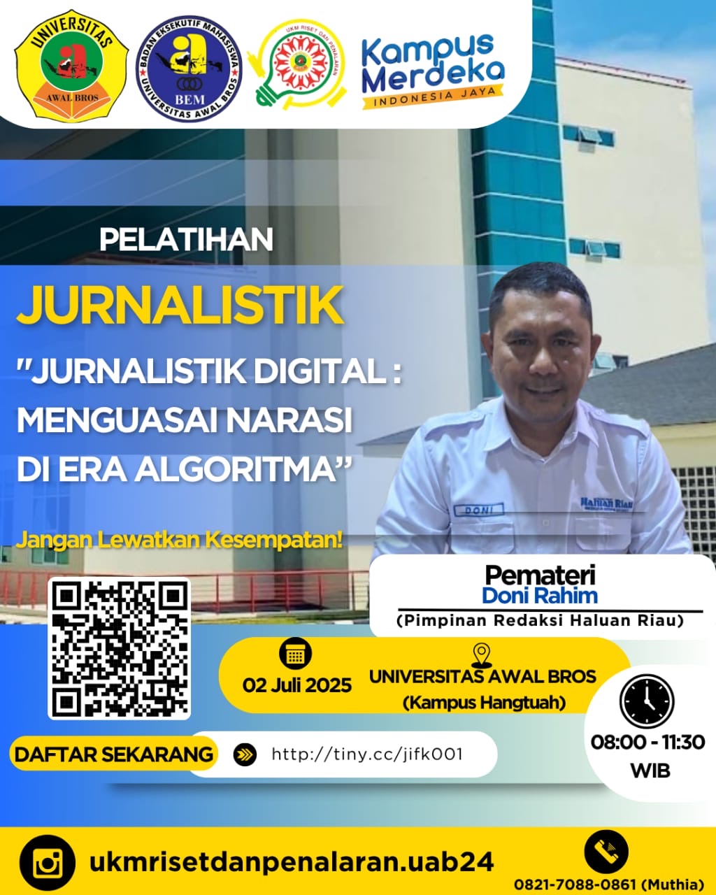 Pemred Haluan Riau jadi Narasumber di Pelatihan Jurnalistik Univ Awal Bros