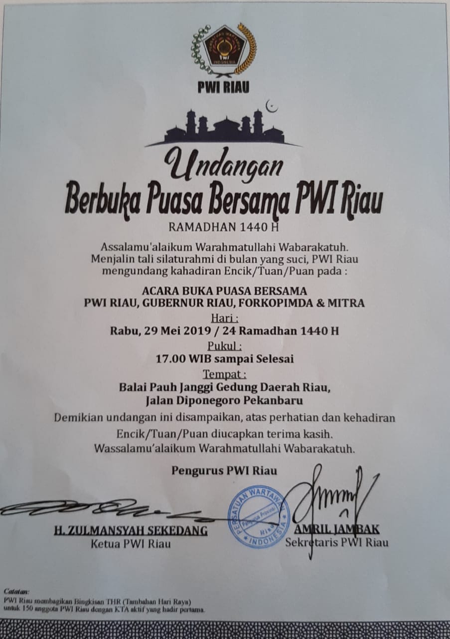 Gubri akan Hadiri Buka Puasa Bersama PWI Riau
