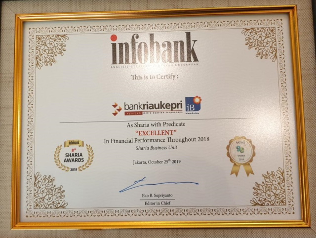 Bank Riau Kepri Terima Penghargaan Sebagai Lembaga Keuangan Syariah Terbaik Versi Infobank