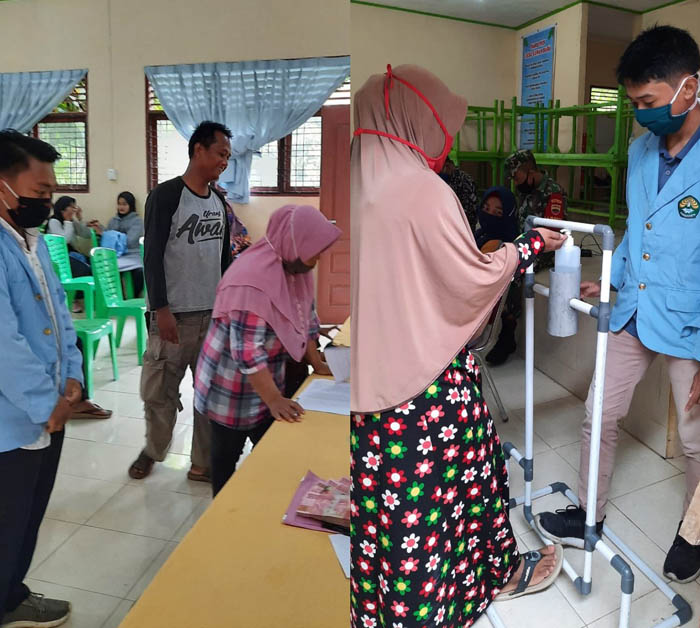 Tim Kukerta Relawan Unri Ciptakan Instalasi Hand Sanitizer Tanpa Sentuh Tangan di Kampa