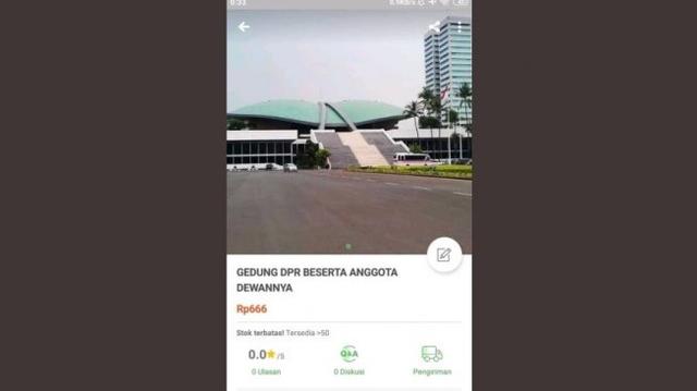 Gedung DPR dan Anggota Dewan Dijual di Toko Online, Dibanderol Rp666