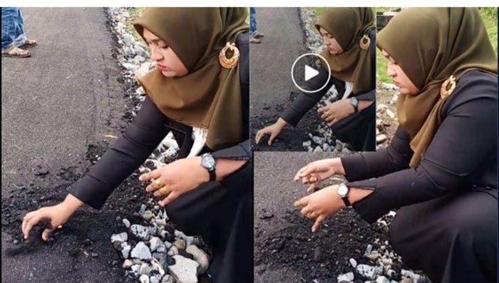 Protes Proyek Jalan, Anggota DPRK Aceh Ini Garuk Aspal Pakai Tangan Kosong