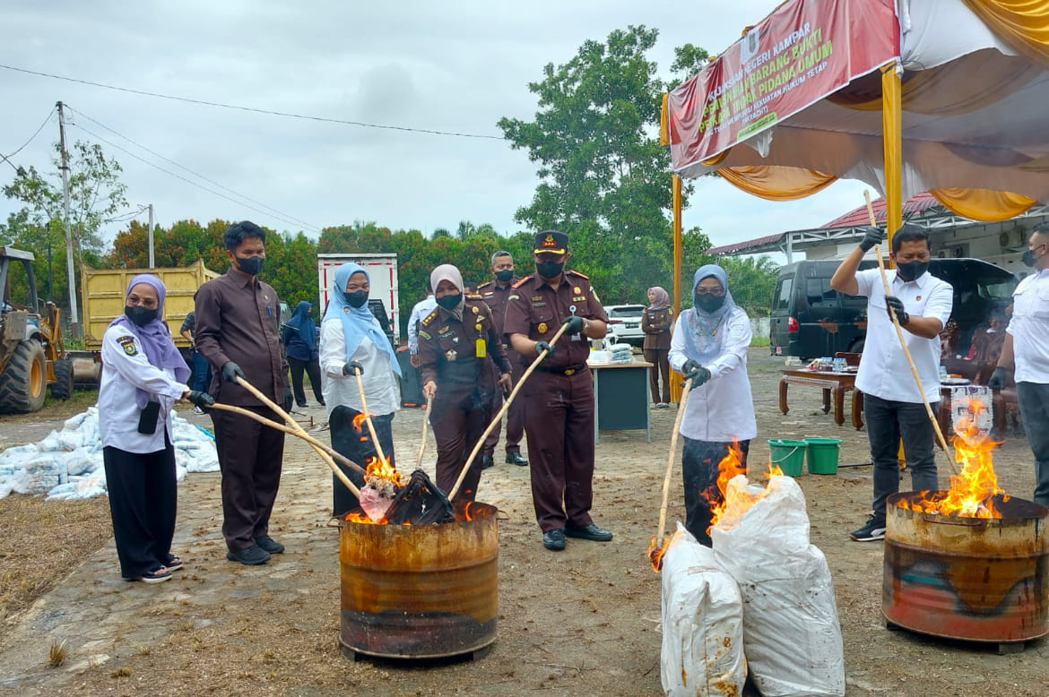 Kejari Kampar Musnahkan Ganja dan Ekstasi Hingga Ratusan Gram Sabu