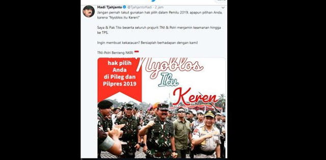 Postingan Panglima TNI Ajak Nyoblos Mendadak Hilang