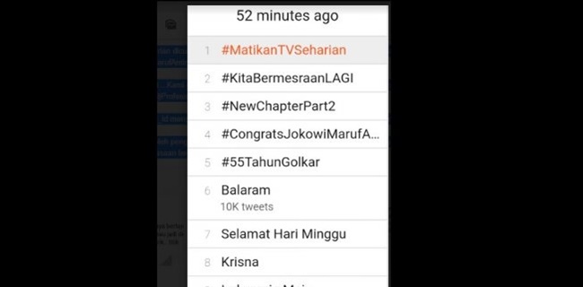 Jadi Trending, Jokowi-Maruf Dilantik, Warganet Gaungkan #MatikanTVSeharian