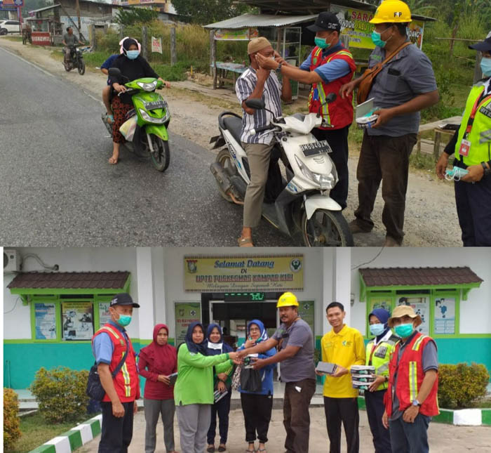 Gandeng Puskesmas dan Mahasiswa Kampar  Kiri, PT PSPI Distrik Lipat Kain Bagikan 2.500 Masker 