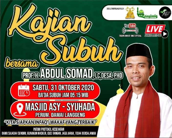 Peringati Maulid Nabi Muhammad, Masjid Asy-Syuhada Damai Langgeng Hadirkan Ustadz Abdul Somad