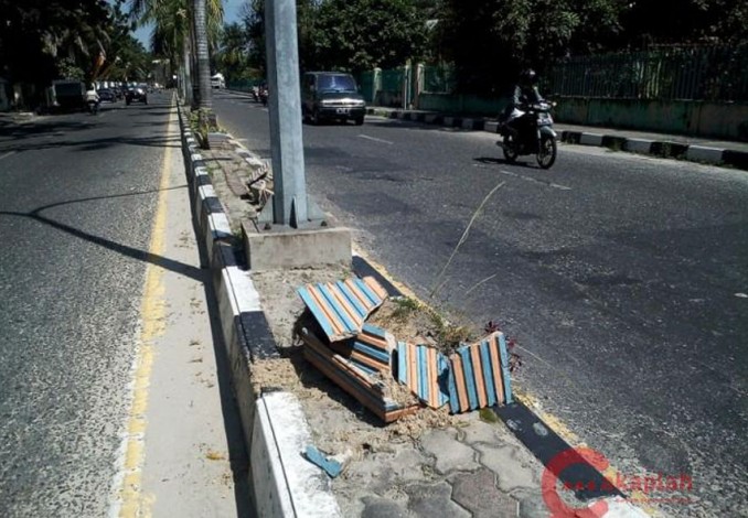 Puluhan Pot Bunga di Jalan Pattimura Pekanbaru Dirusak OTK
