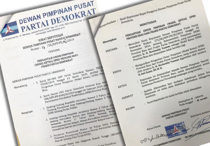 Mendekati Hari 'H' Pemilu, Beredar SK DPP Demokrat Soal Pencopotan Dedet dari Wakil Ketua DPRD Riau