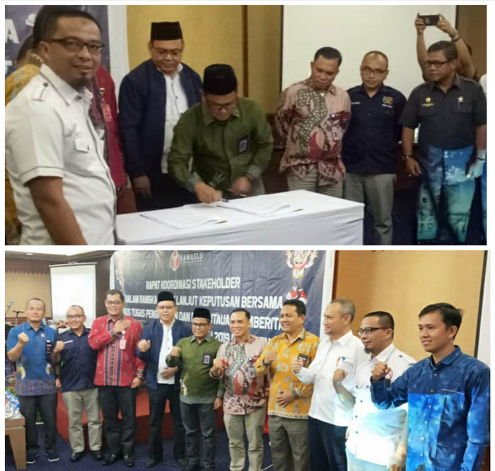 Bawaslu-KPID-KPU Riau Teken MoU Pengawasan Penyiaran Iklan Kampanye