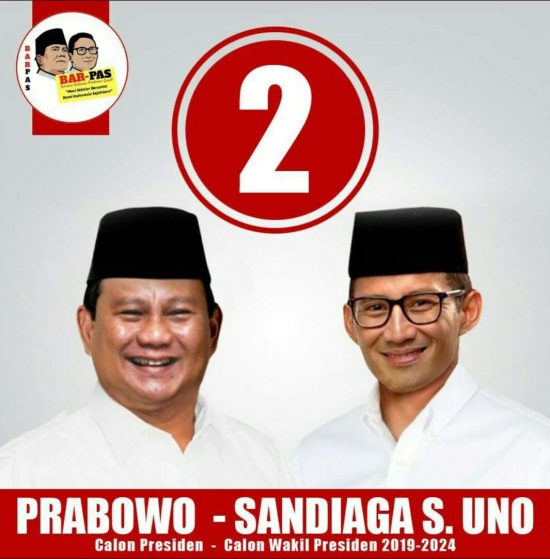 Nomor Urut Capres-Cawapres: Jokowi-Ma'ruf 01, Prabowo-Sandi 02