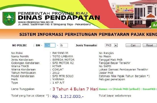 Website Pajak Kendaraan Dispenda Riau Hanya Pajangan