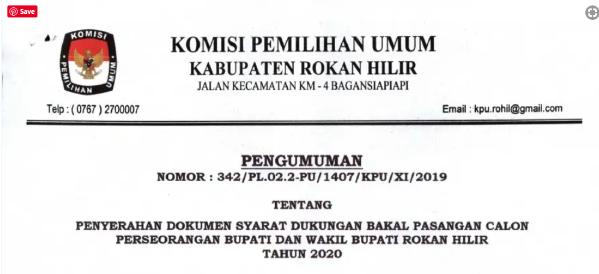 Pengumuman Penyerahan Dokumen Bakal Calon Perseorangan