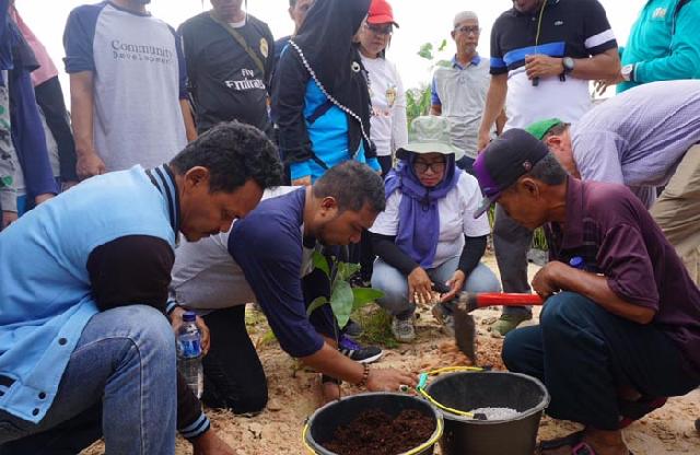 Gotong Royong Bersama Karyawan RAPP, Warga Pelalawan Manfaatkan Lahan untuk Tanam Pohon