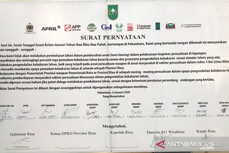 Ini 11 Perusahaan Besar di Riau yang Teken Pernyataan Tidak Bakar Lahan, Satu Status Terperiksa