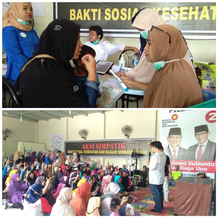Hampir 1.000 Warga Cipta Karya Pekanbaru Ikuti Cek Kesehatan dan Bazar Relawan Prabowo-Sandi