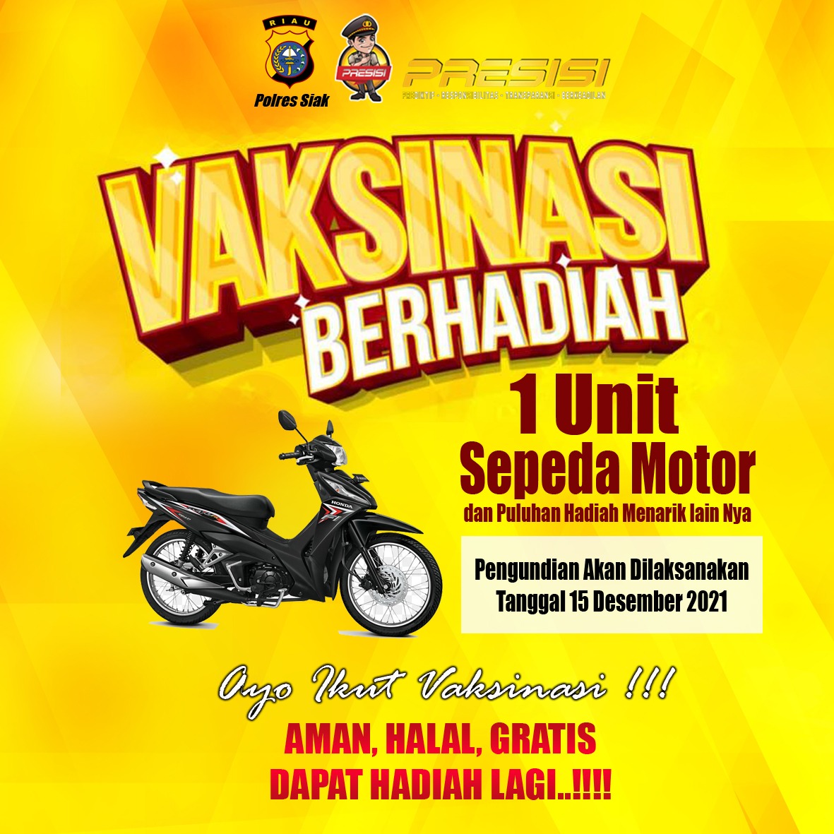 Motor Hadiah Vaksinasi di Siak Diundi pada 15 Desember