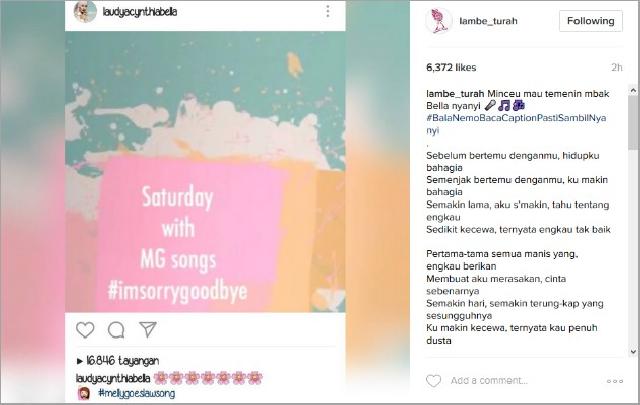 Laudya Cynthia Bella Posting Lagu Galau, Untuk Afif Kalla?